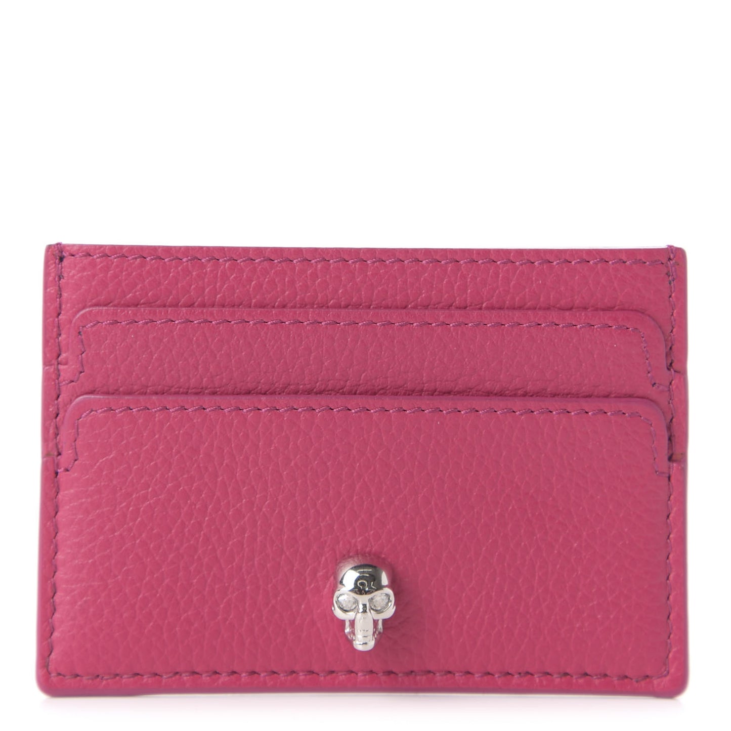 Calfskin Skull Card Holder Pink