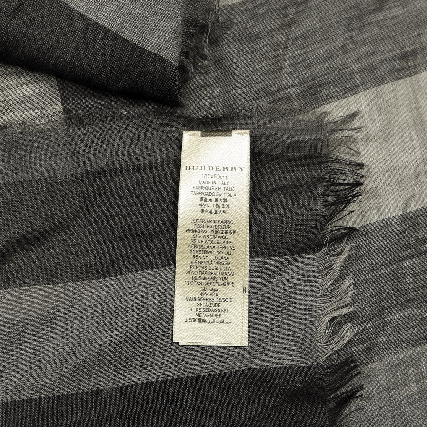 Wool Silk Gauze Giant Exploded Check Scarf Charcoal