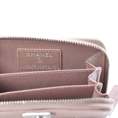 Chanel Metallic Caviar Chevron Quilted Vintage Mademoiselle Zip Coin Purse Pink 6 of 8