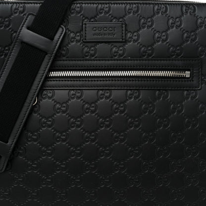 Gucci Guccissima Signature Medium Flat Messenger Bag Black 8 of 11