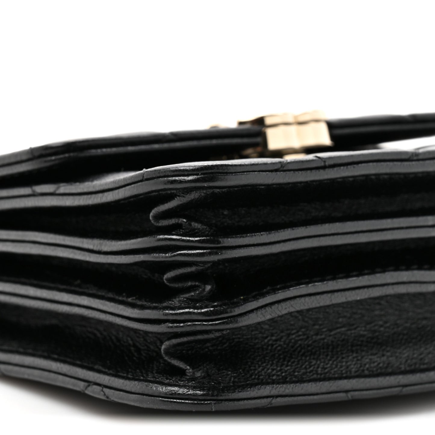 Lambskin Quilted Top Handle Flap Clutch With Chain Black