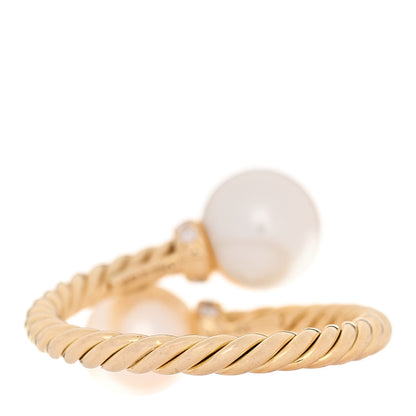 David Yurman 18K Yellow Gold Cultured Pearl Diamond 7.5mm Solari Bypass Ring 54 6.75 3 of 5