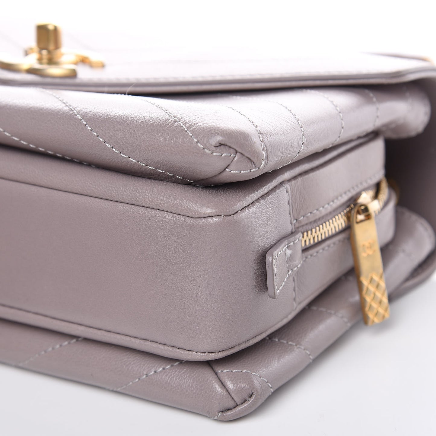Lambskin Chevron Stitched Envelope Flap Light Grey