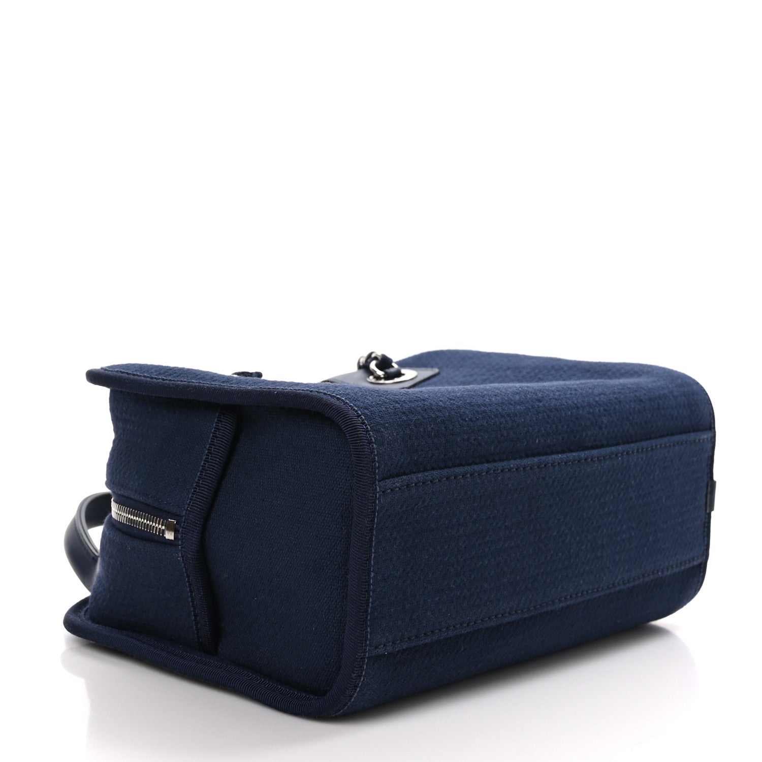 Chanel Mixed Fibers Small Deauville Bowling Bag Navy Blue 4 of 9