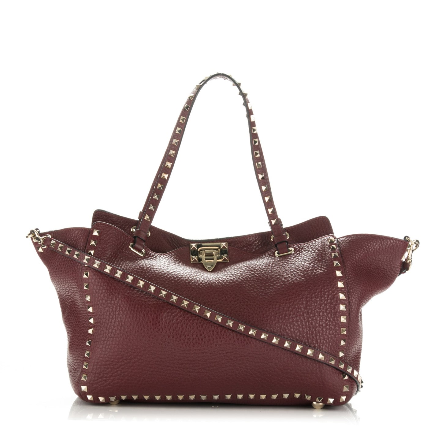 Pebbled Calfskin Medium Rockstud Tote Cremisi