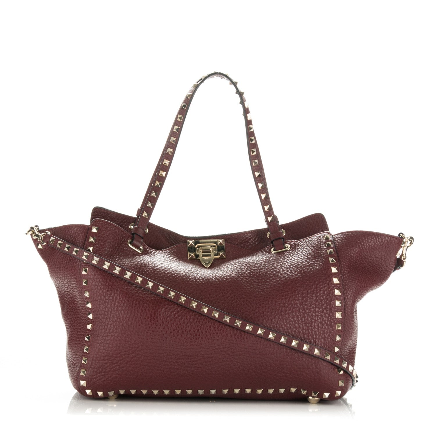 Valentino Garavani Pebbled Calfskin Medium Rockstud Tote Cremisi 1 of 8