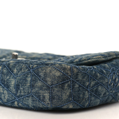 Chanel Denim Quilted Camellia Embroidered Medium Flap Blue 9 of 9