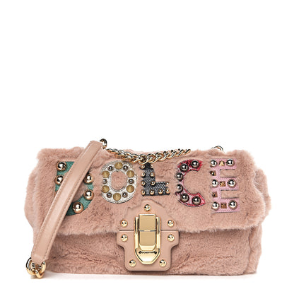 Dolce & Gabbana Faux Fur Watersnake Embellished Lucia Shoulder Bag Pink 1 of 10