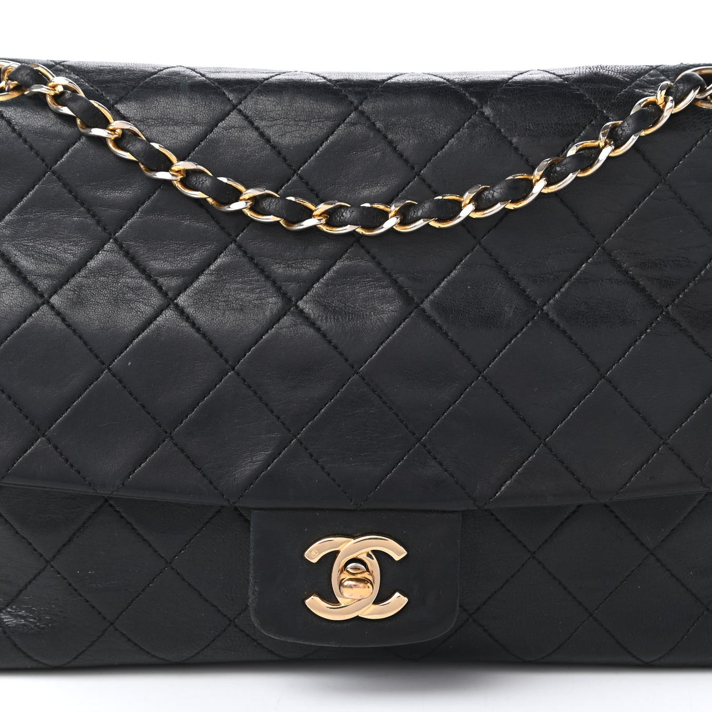 Lambskin Medium Single Flap Black