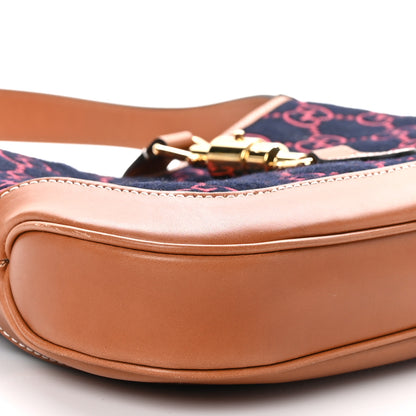 Gucci Monogram Felt Azalea Calfskin Web Small Jackie 1961 Hobo Navy Burgundy 9 of 10