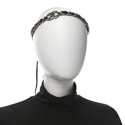 Chanel Metal Lambskin Crystal CC Chain Tie Headband Gold Black 2 of 5