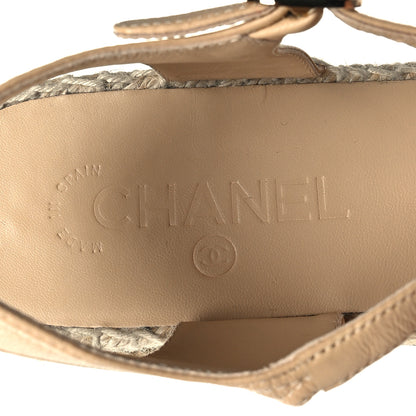 Chanel Lambskin Cap Toe CC Espadrille Sandals 40 Beige Black 8 of 8