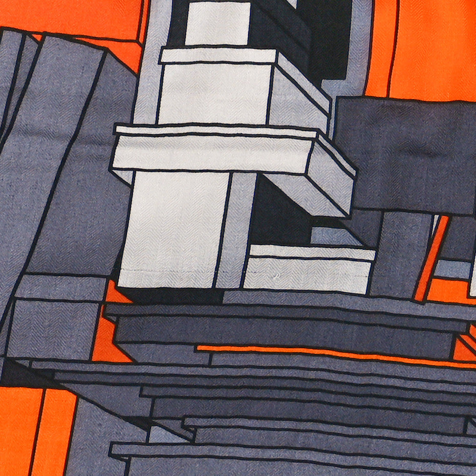 Hermes Cashmere Silk Lettres en Boite Scarf 140 Anthracite Orange Gris 5 of 5