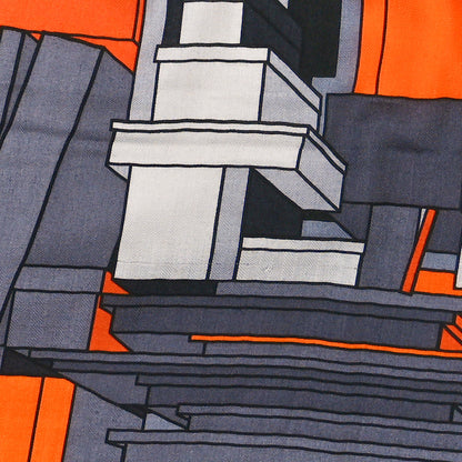 Hermes Cashmere Silk Lettres en Boite Scarf 140 Anthracite Orange Gris 5 of 5