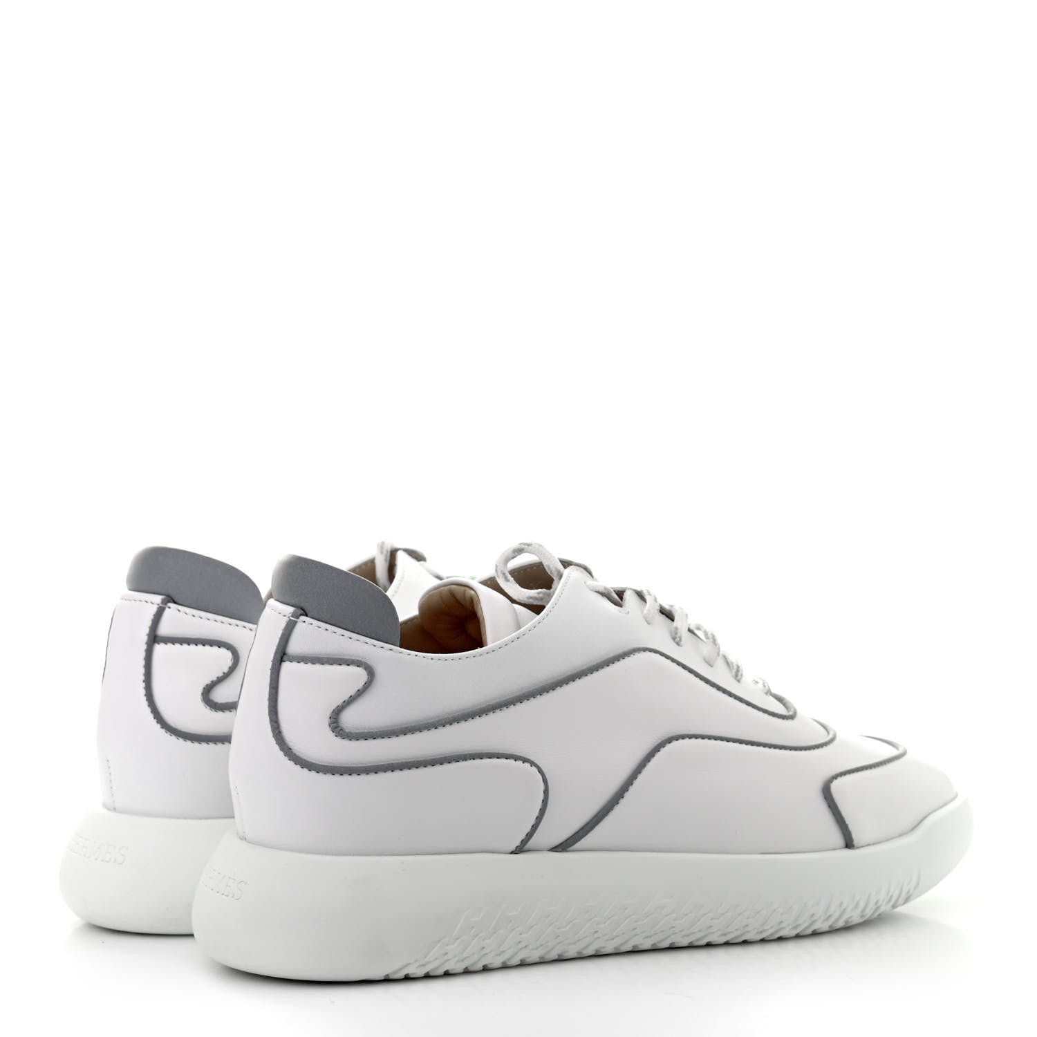 Hermes Calfskin Reflective Volte Sneakers 37.5 White Gris 4 of 8