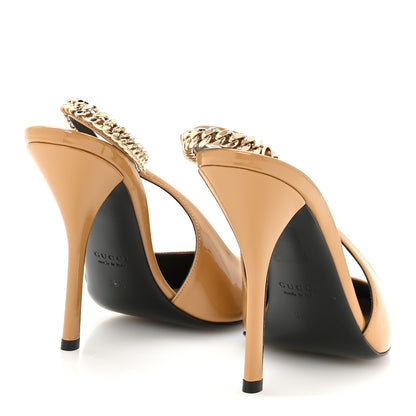 Gucci Vernice Crystal Nappa Charlotte Signoria Slingback Pumps 38.5 Shaker Sand 5 of 9
