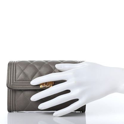 Chanel Caviar Quilted Medium Boy Flap Wallet Grey 2 of 12