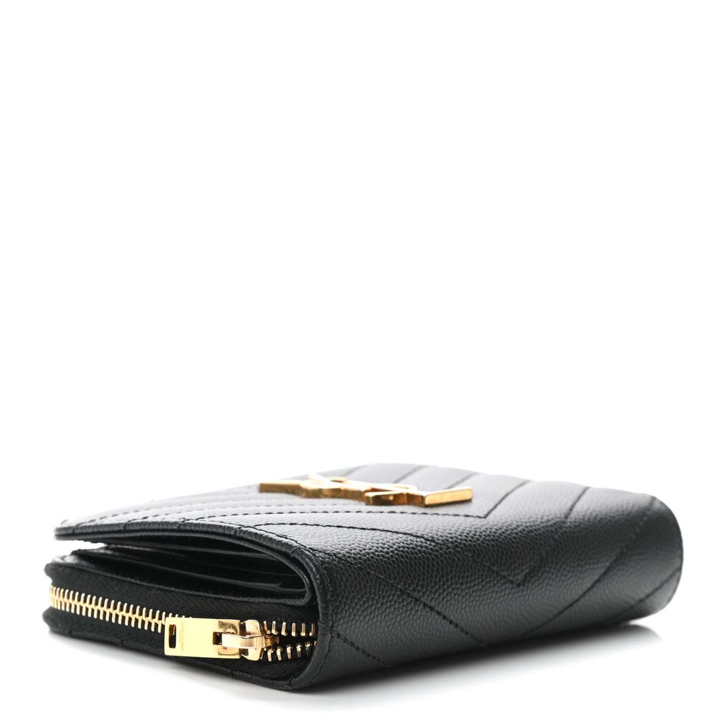 Grain De Poudre Matelasse Chevron Monogram Compact Zip Around Wallet Black