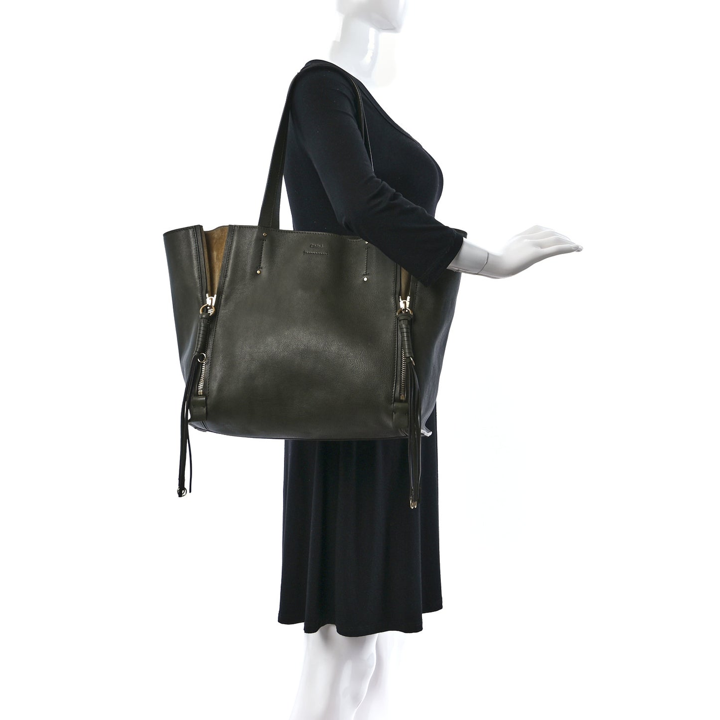 Smooth Calfskin Medium Milo Shopping Tote Midnight Green