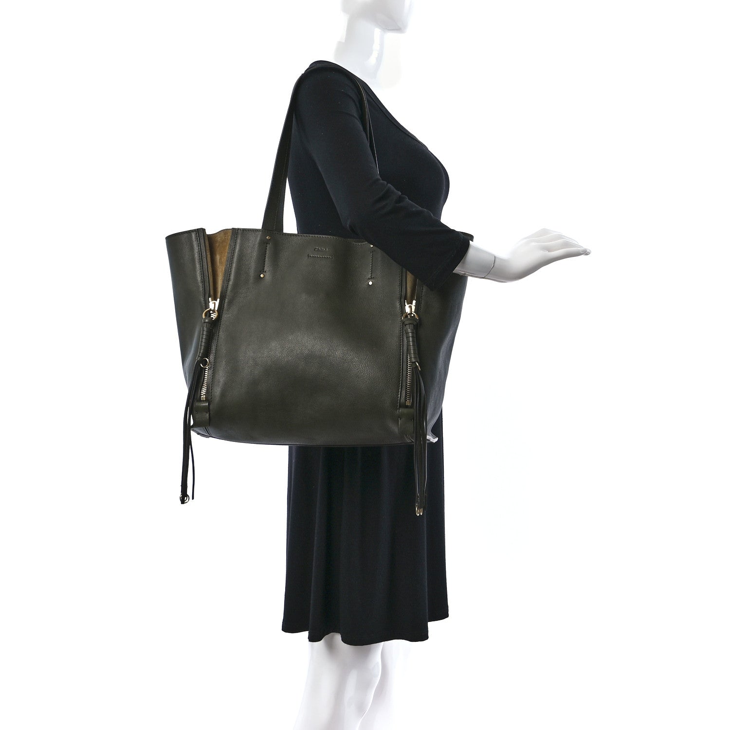 Chloe Smooth Calfskin Medium Milo Shopping Tote Midnight Green 2 of 16