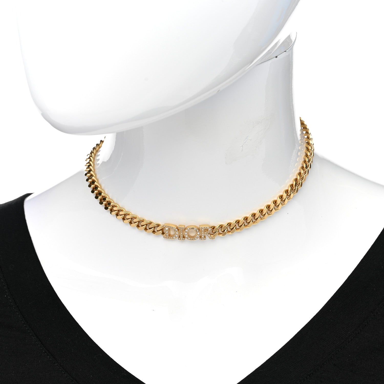 Christian Dior Metal Crystal Chain Logo Necklace Gold 2 of 5