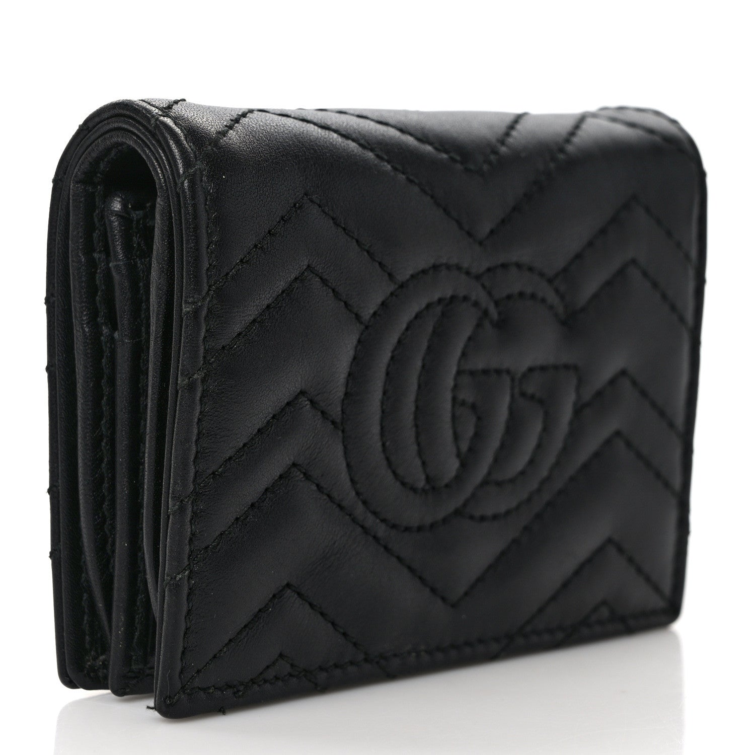 Gucci Calfskin Matelasse GG Marmont Card Case Wallet Black 3 of 11