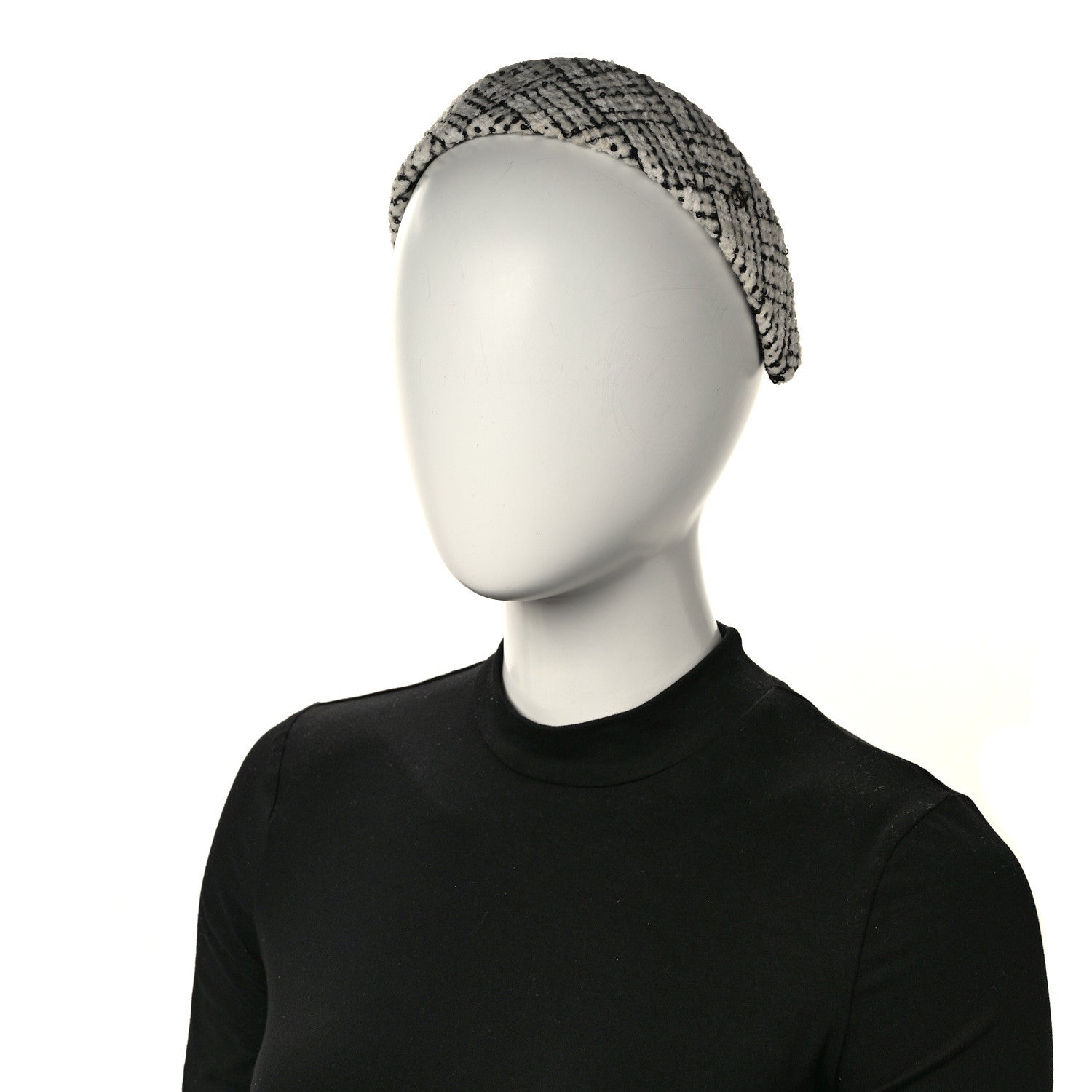 Chanel Tweed Sequin Headband White Black 2 of 7