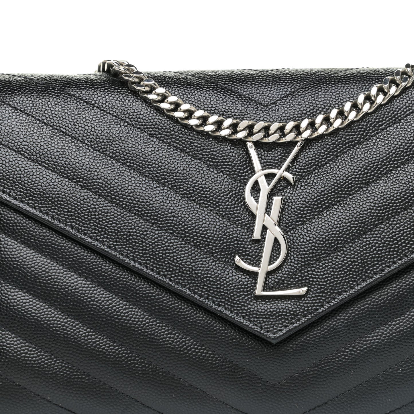 Grain De Poudre Matelasse Chevron Monogram Chain Wallet Black
