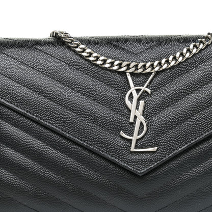 Saint Laurent Grain De Poudre Matelasse Chevron Monogram Chain Wallet Black 10 of 17
