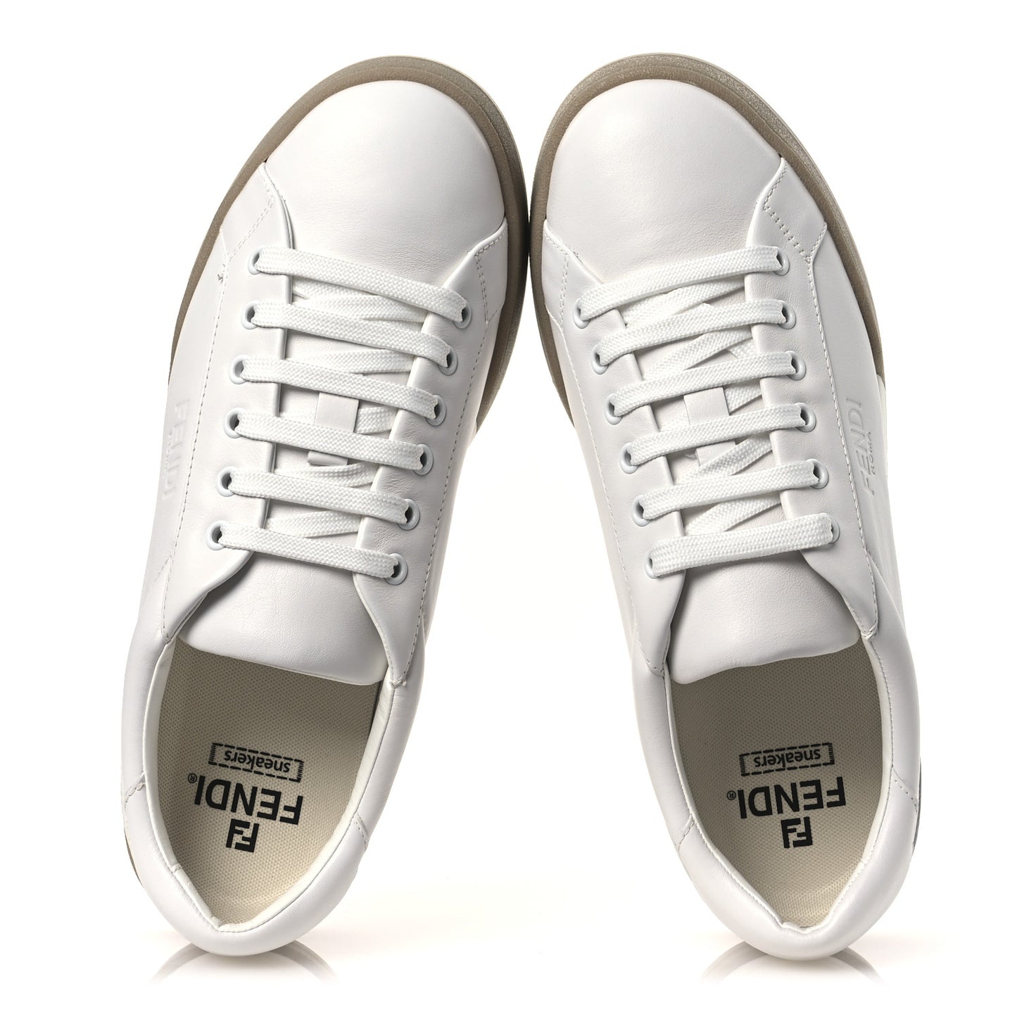 Calfskin Mens Fendi Match Low Top Sneakers 7 White Beige