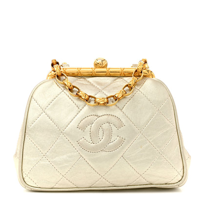 Chanel Metallic Lambskin Quilted CC Kiss Lock Evening Clutch Gold 1 of 17
