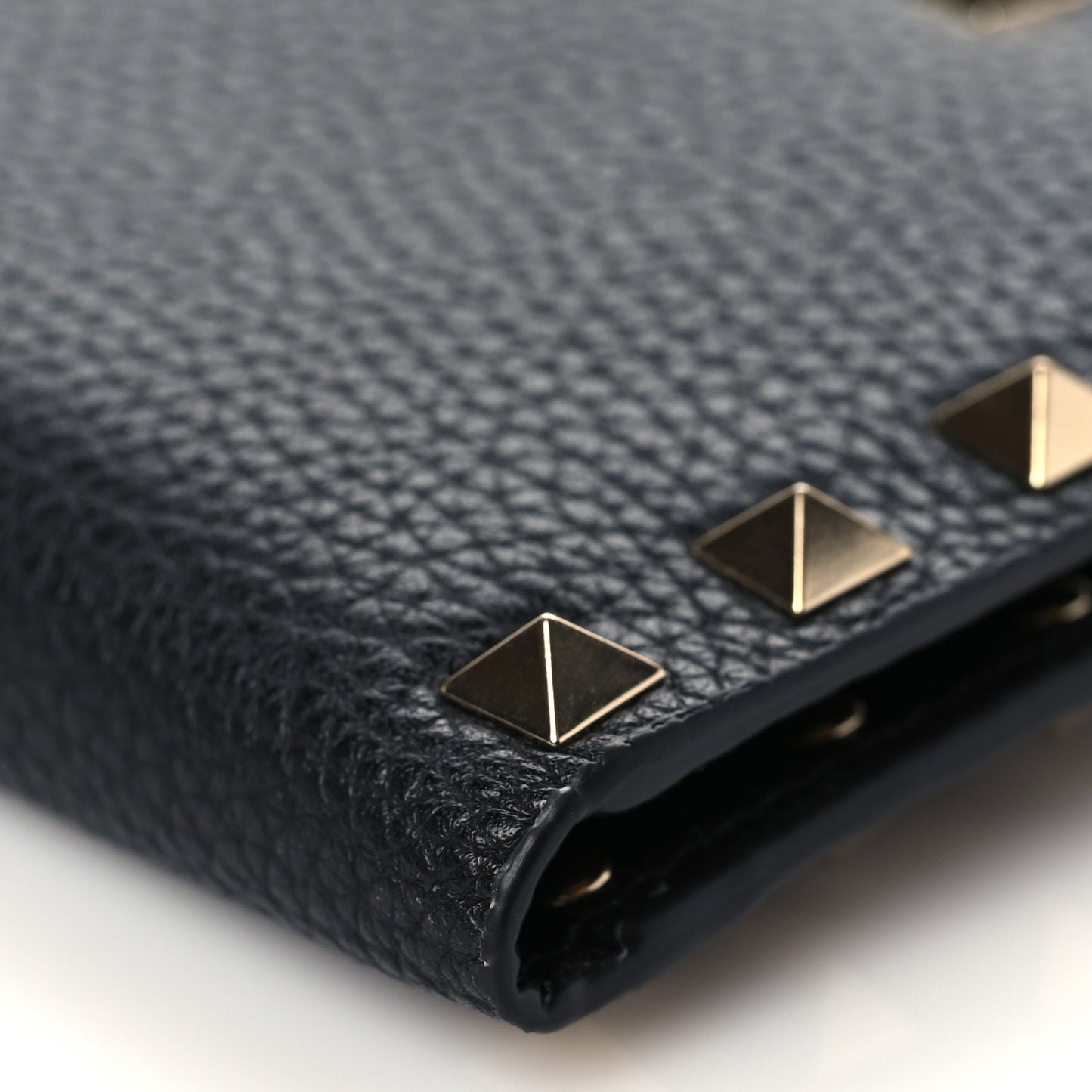 Grainy Calfskin Rockstud Coin Purse Card Holder Black
