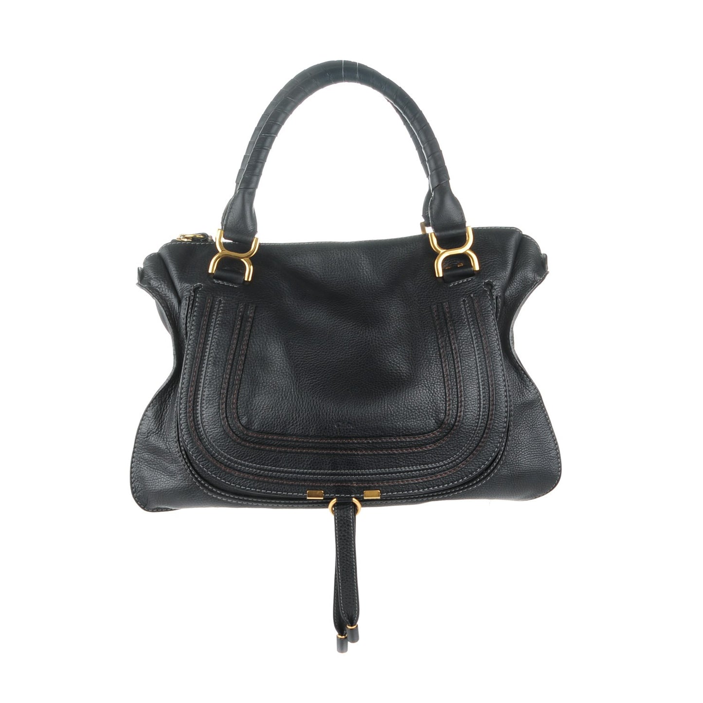Calfskin Large Marcie Satchel Black