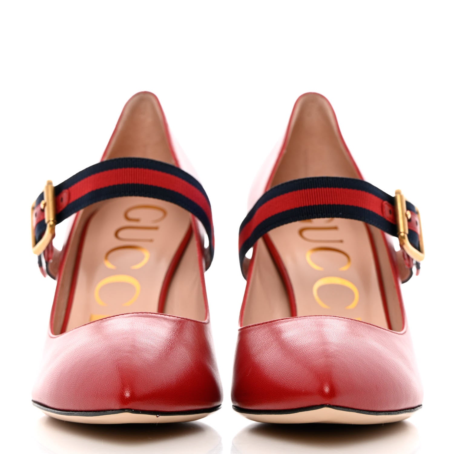 Gucci Malaga Kid Sylvie Web Mid Heel Pumps 37.5 Hibiscus Red 2 of 13