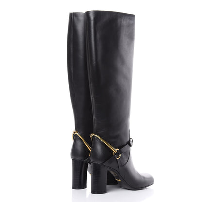Gucci Calfskin Tess Horsebit Tall Boots 35.5 Black 4 of 8