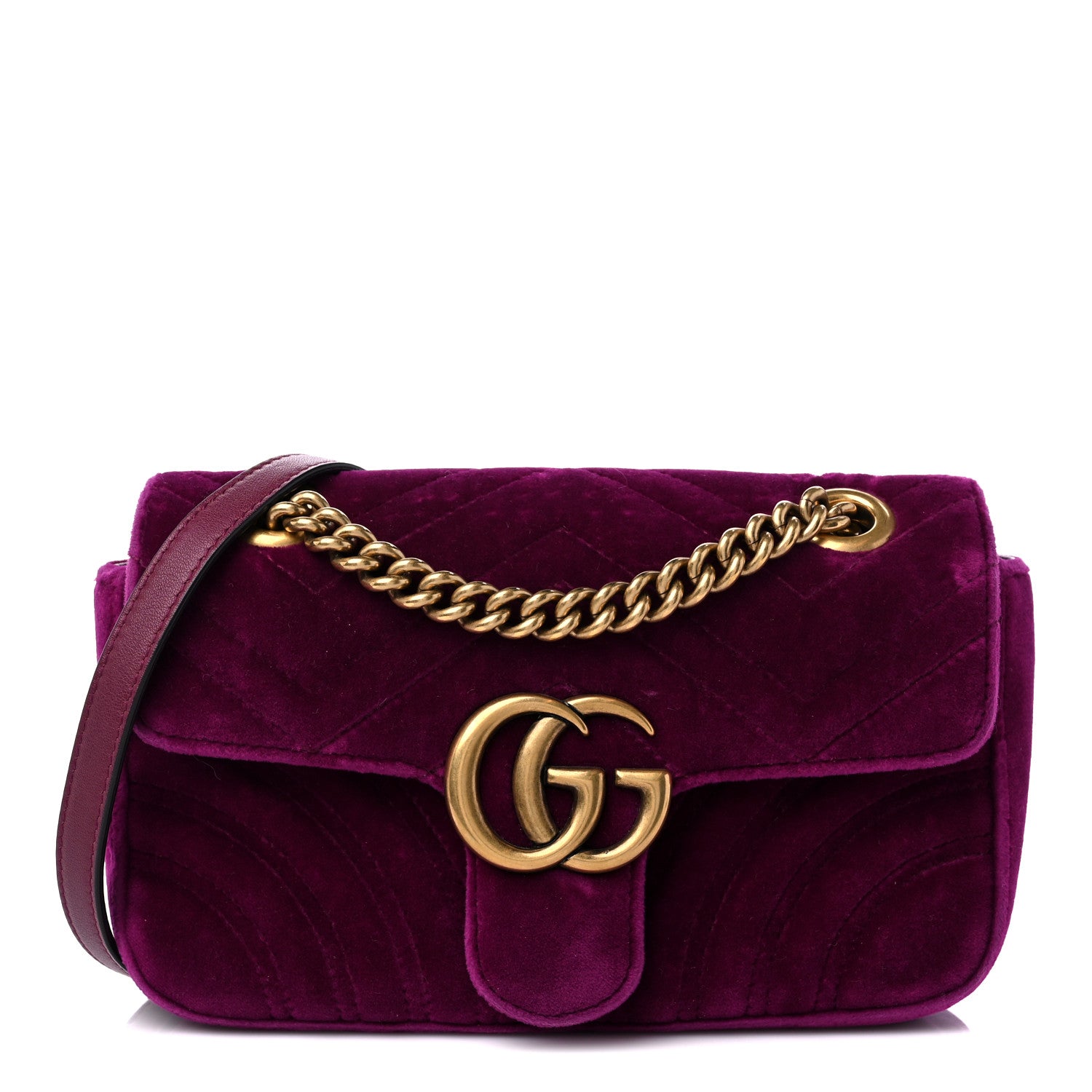 Gucci Velvet Matelasse Mini GG Marmont Shoulder Bag Fuchsia Violet Cyclamen 1 of 9