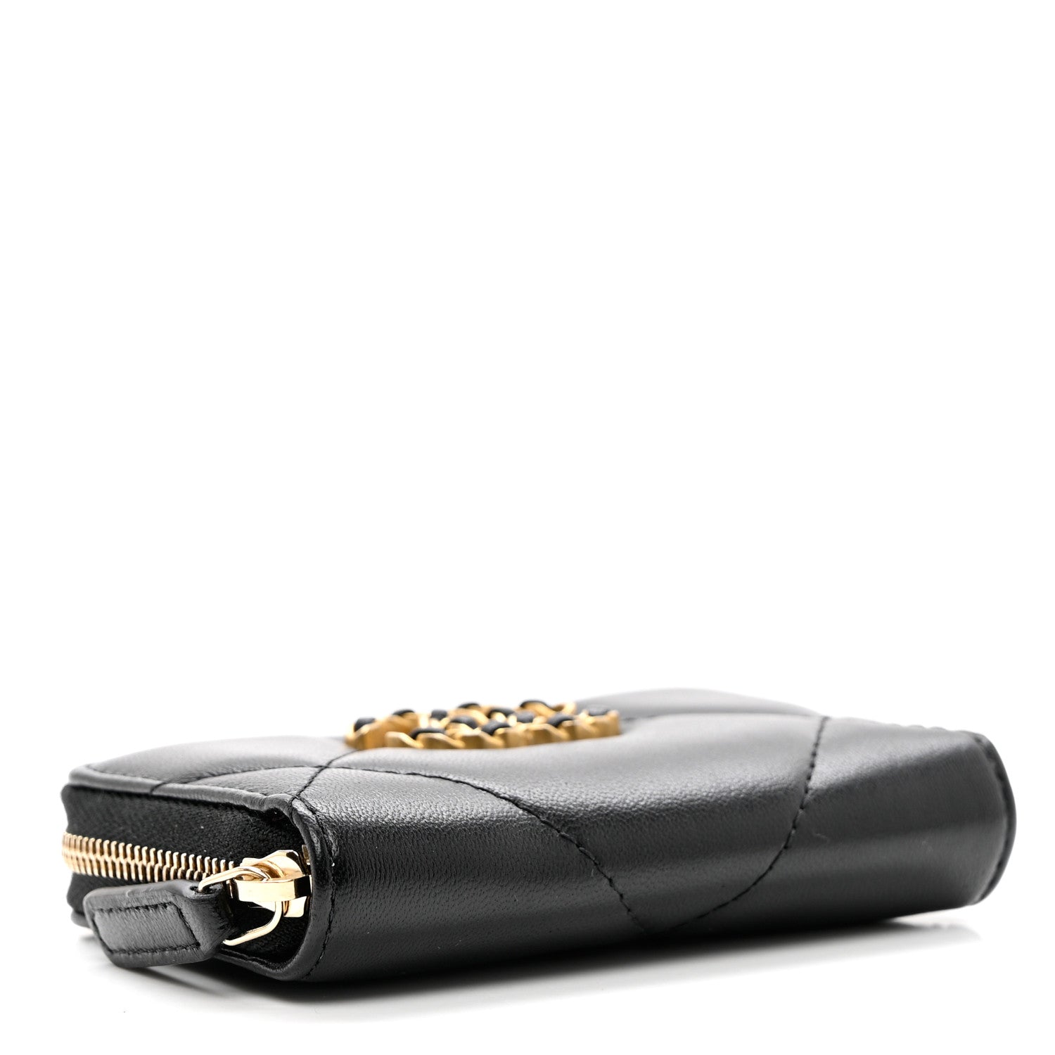 Chanel Lambskin Quilted Chanel 19 Zip Around Coin Purse Wallet Black 4 of 7