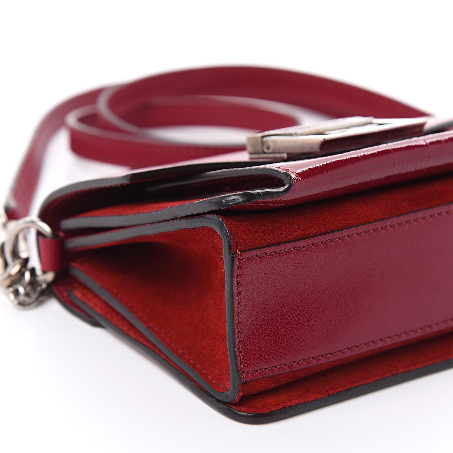 Givenchy Crinkled Patent Goatskin Suede Mini GV3 Shoulder Bag Fig Pink Cherry 7 of 9