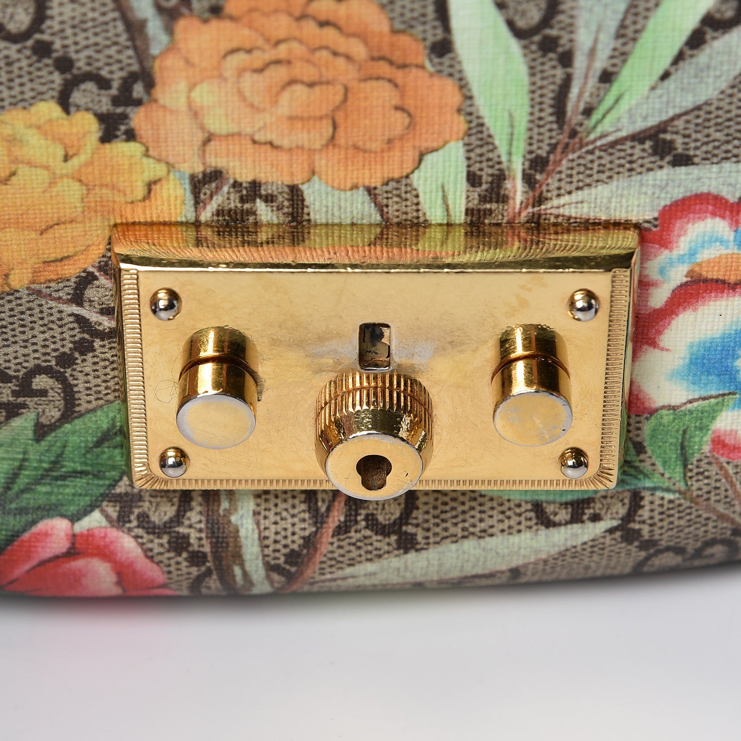 Gucci GG Supreme Monogram Tian Web Medium Padlock Messenger Shoulder Bag Beige Multicolor New Acero 9 of 24