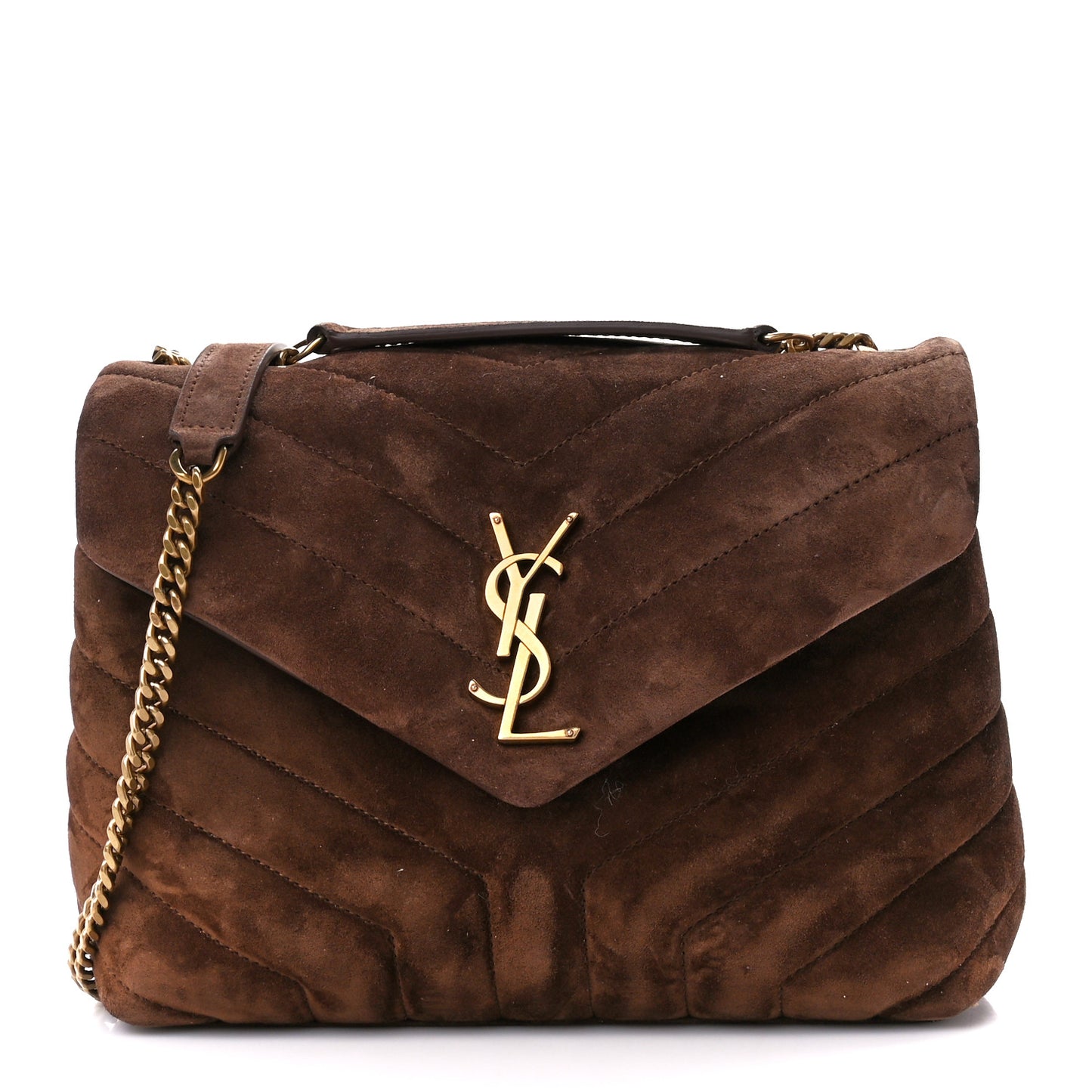 Suede Calfskin Y Quilted Monogram Small Loulou Chain Satchel Bark Brown