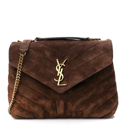 Saint Laurent Suede Calfskin Y Quilted Monogram Small Loulou Chain Satchel Bark Brown 1 of 11