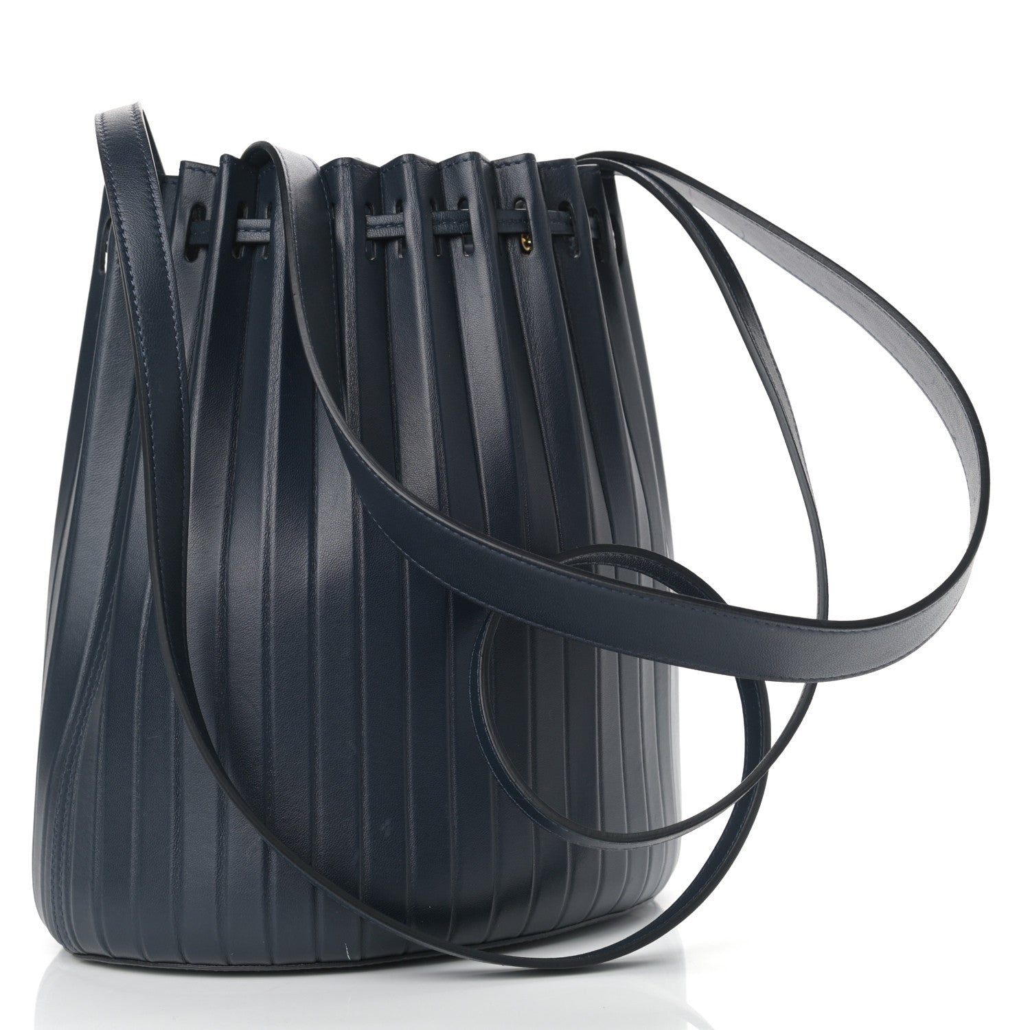 Mansur Gavriel Vegetable Tanned Calfskin Pleated Bucket Bag Blu 4 of 14