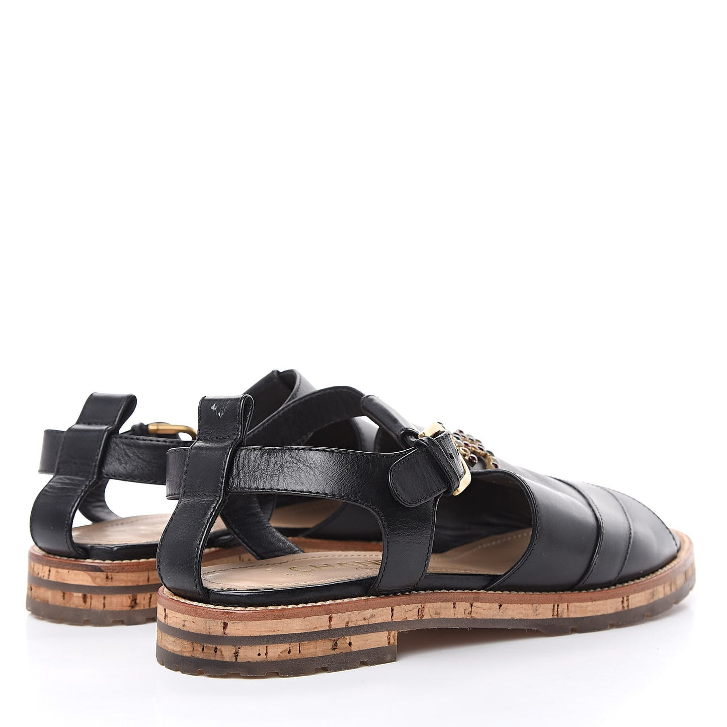 Calfskin Cork CC Sandals 39.5 Black