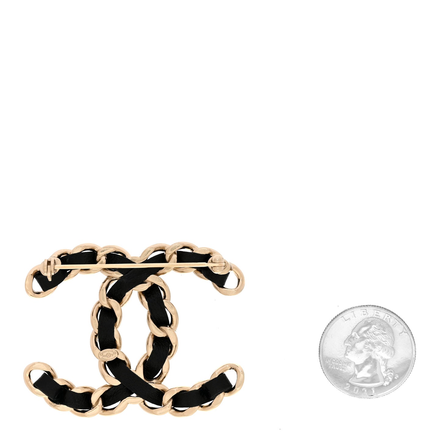 Lambskin Chain CC Brooch Black Gold