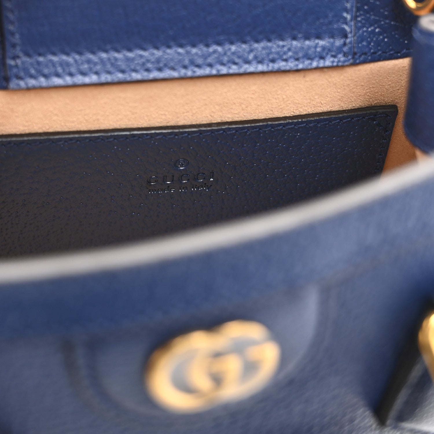 Gucci Textured Dollar Calfskin Web Mini Diana Tote Bag Royal Crop 6 of 11