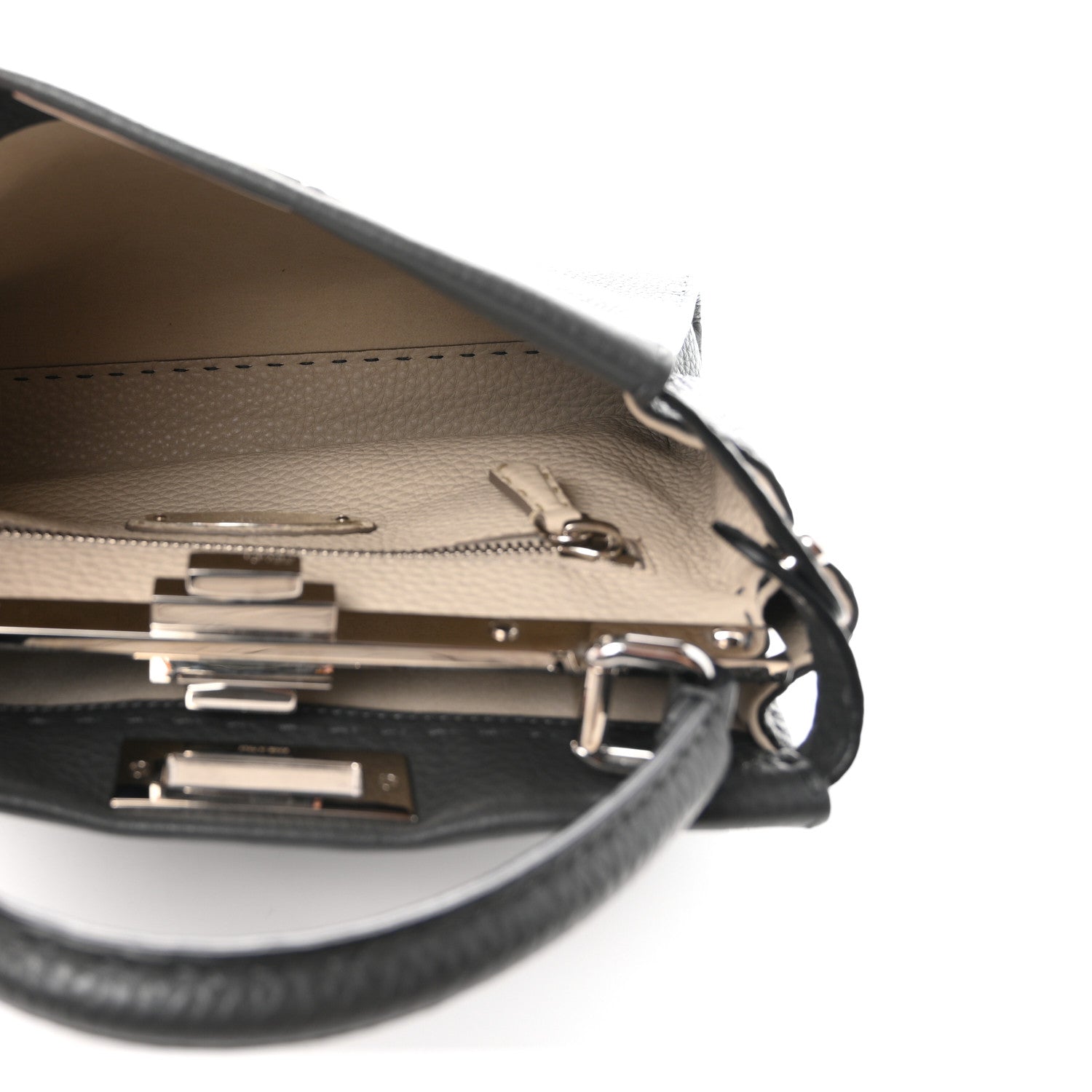 Fendi Cuoio Romano Selleria Bi-Color Medium Peekaboo Iconic Satchel Asfalto Latte 5 of 10
