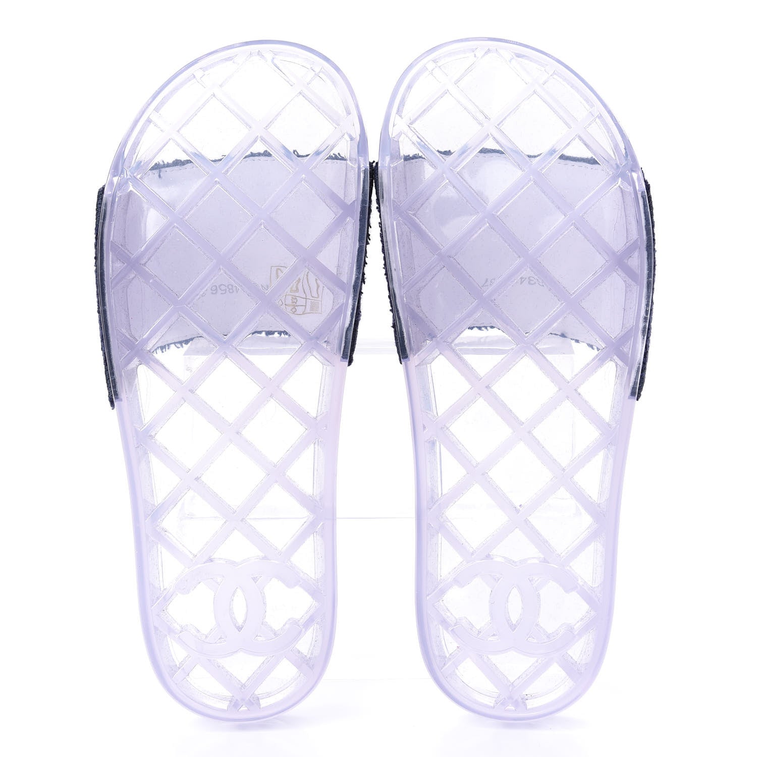 Chanel PVC Transparent Fabric CC Flat Slide Sandals 37 Navy 6 of 11