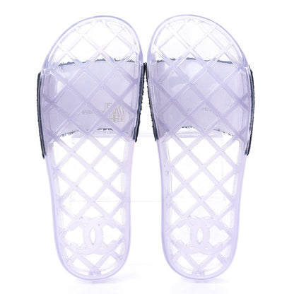 Chanel PVC Transparent Fabric CC Flat Slide Sandals 37 Navy 6 of 11