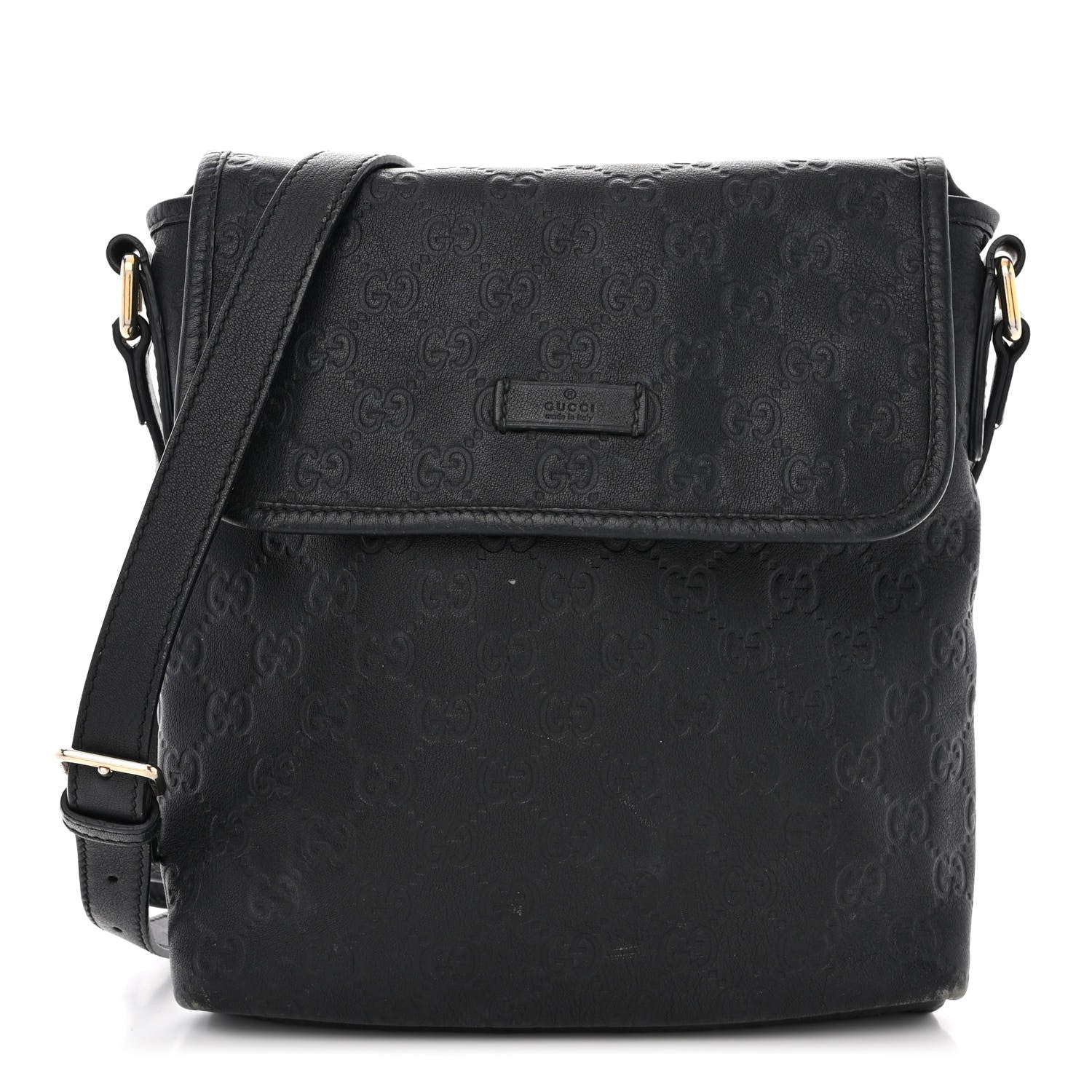 Gucci Guccissima Small Flap Messenger Bag Black 1 of 13