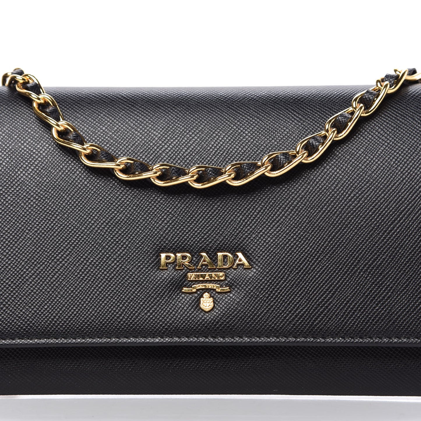 Saffiano Metal Oro Chain Wallet Black